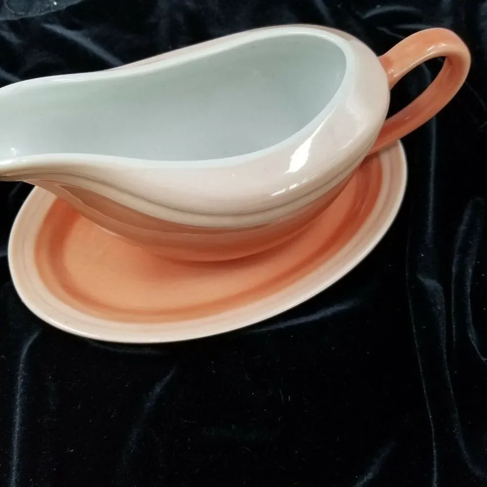 Oneida Sauceboat Tray Peach Coral 3180413 Gravy Boat Underplate Very Rare